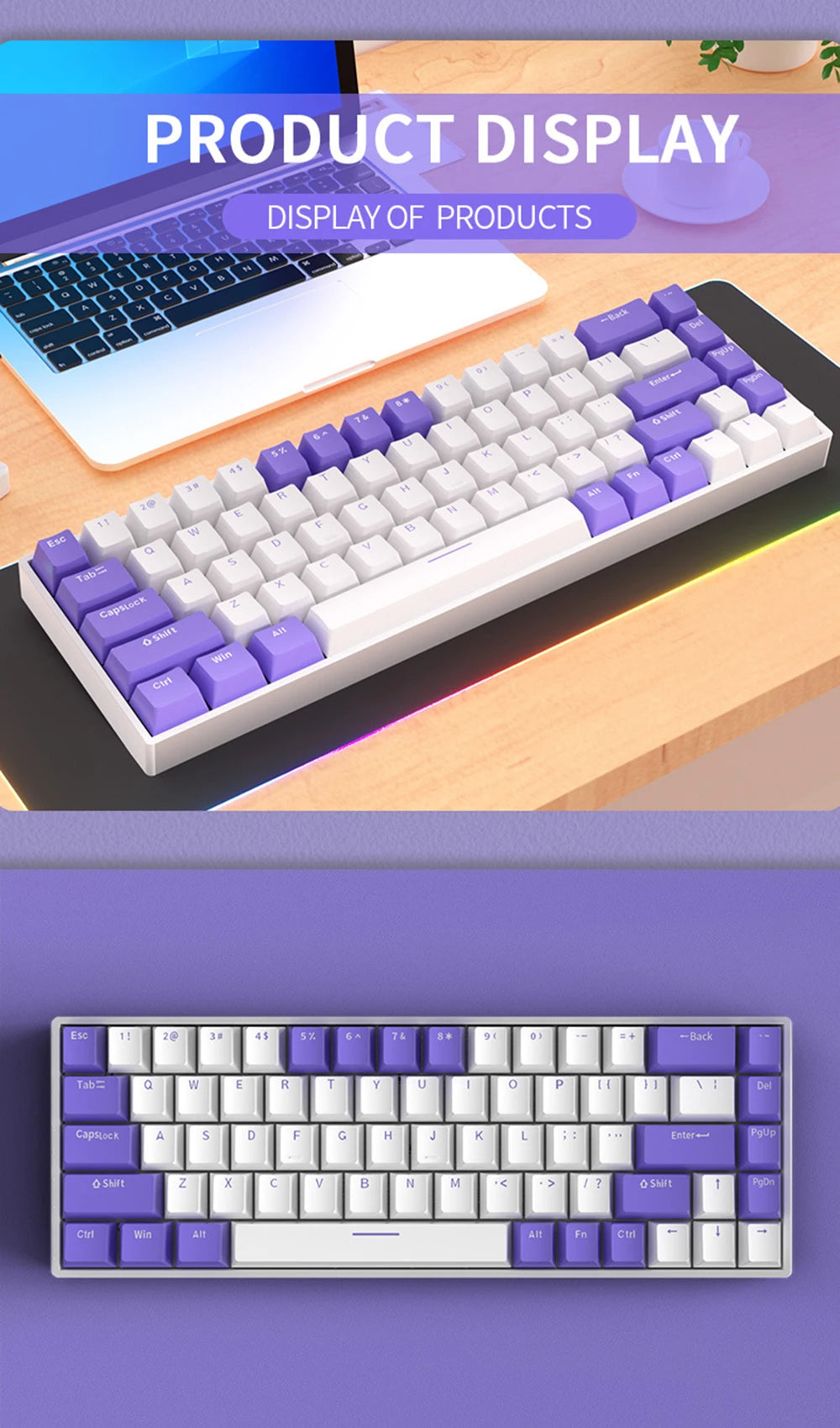 GIBKEY G68 – Clavier mécanique 65% sans fil avec rétroéclairage RVB