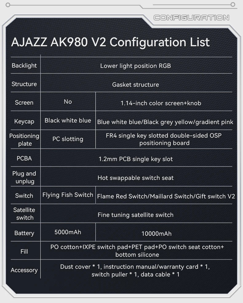 AJAZZ AK980 – Clavier Mécanique de Jeu 98 Touches avec Écran TFT et RGB