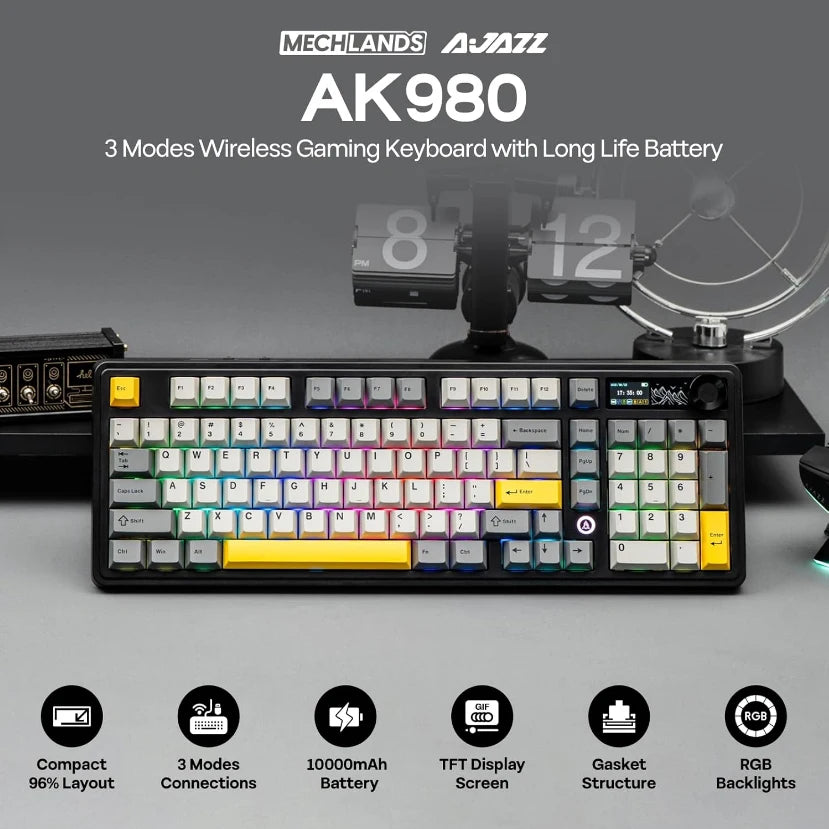 AJAZZ AK980 – Clavier Mécanique de Jeu 98 Touches avec Écran TFT et RGB