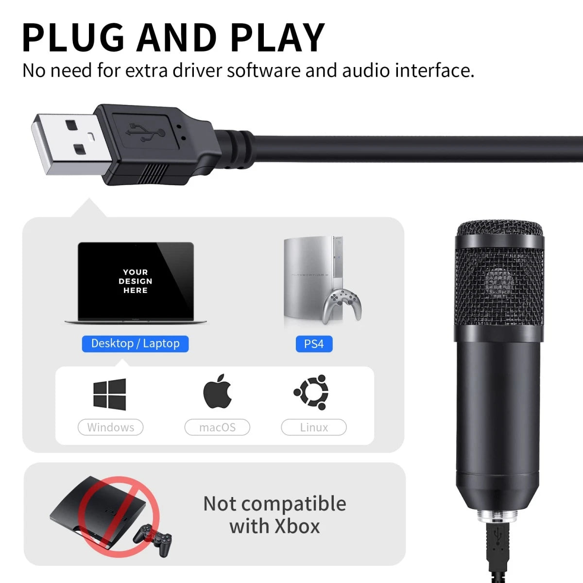 MICROPHONE – Studio Professionnel avec Support et Bras