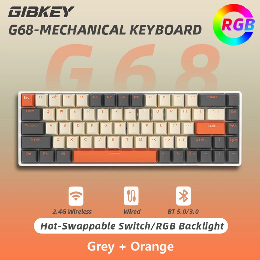 GIBKEY G68 – Clavier mécanique 65% sans fil avec rétroéclairage RVB