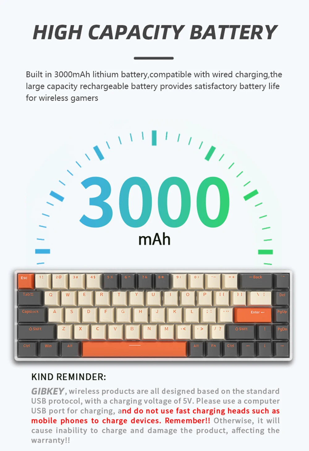 GIBKEY G68 – Clavier mécanique 65% sans fil avec rétroéclairage RVB