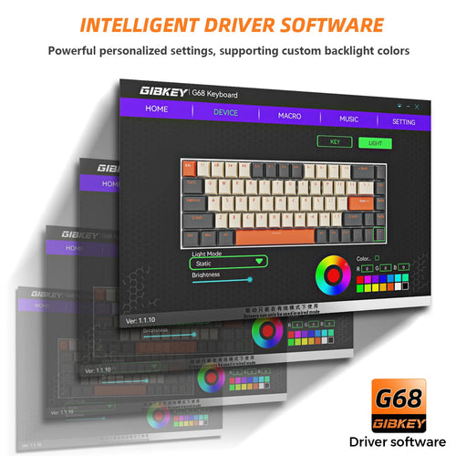 GIBKEY G68 – Clavier mécanique 65% sans fil avec rétroéclairage RVB