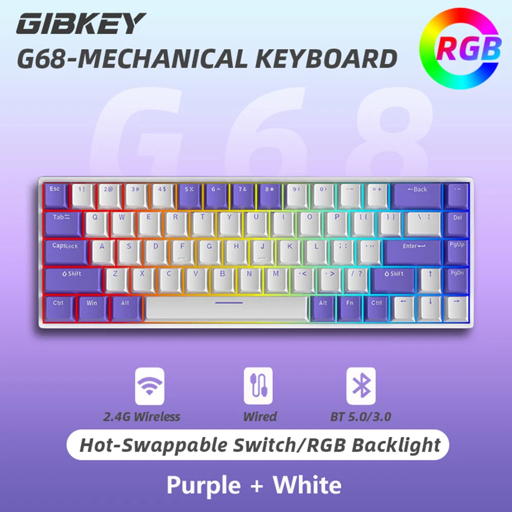 GIBKEY G68 – Clavier mécanique 65% sans fil avec rétroéclairage RVB