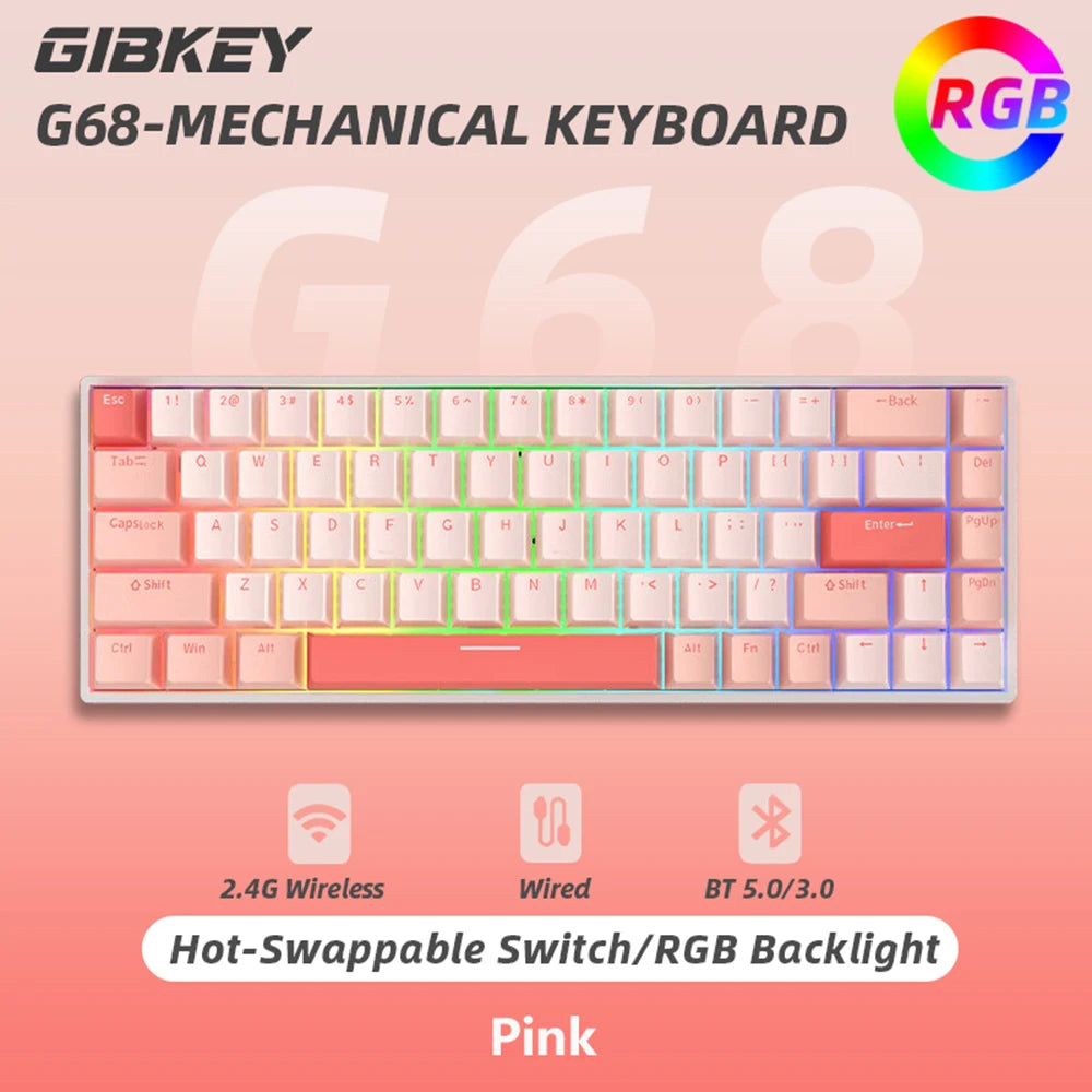 GIBKEY G68 – Clavier mécanique 65% sans fil avec rétroéclairage RVB