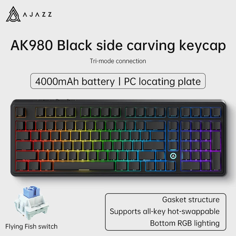 AJAZZ AK980 – Clavier Mécanique de Jeu 98 Touches avec Écran TFT et RGB