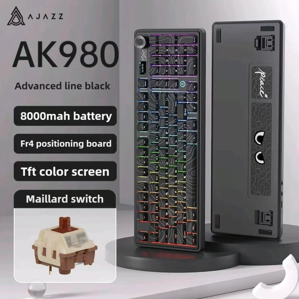 AJAZZ AK980 – Clavier Mécanique de Jeu 98 Touches avec Écran TFT et RGB