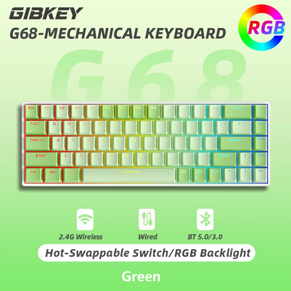 GIBKEY G68 – Clavier mécanique 65% sans fil avec rétroéclairage RVB