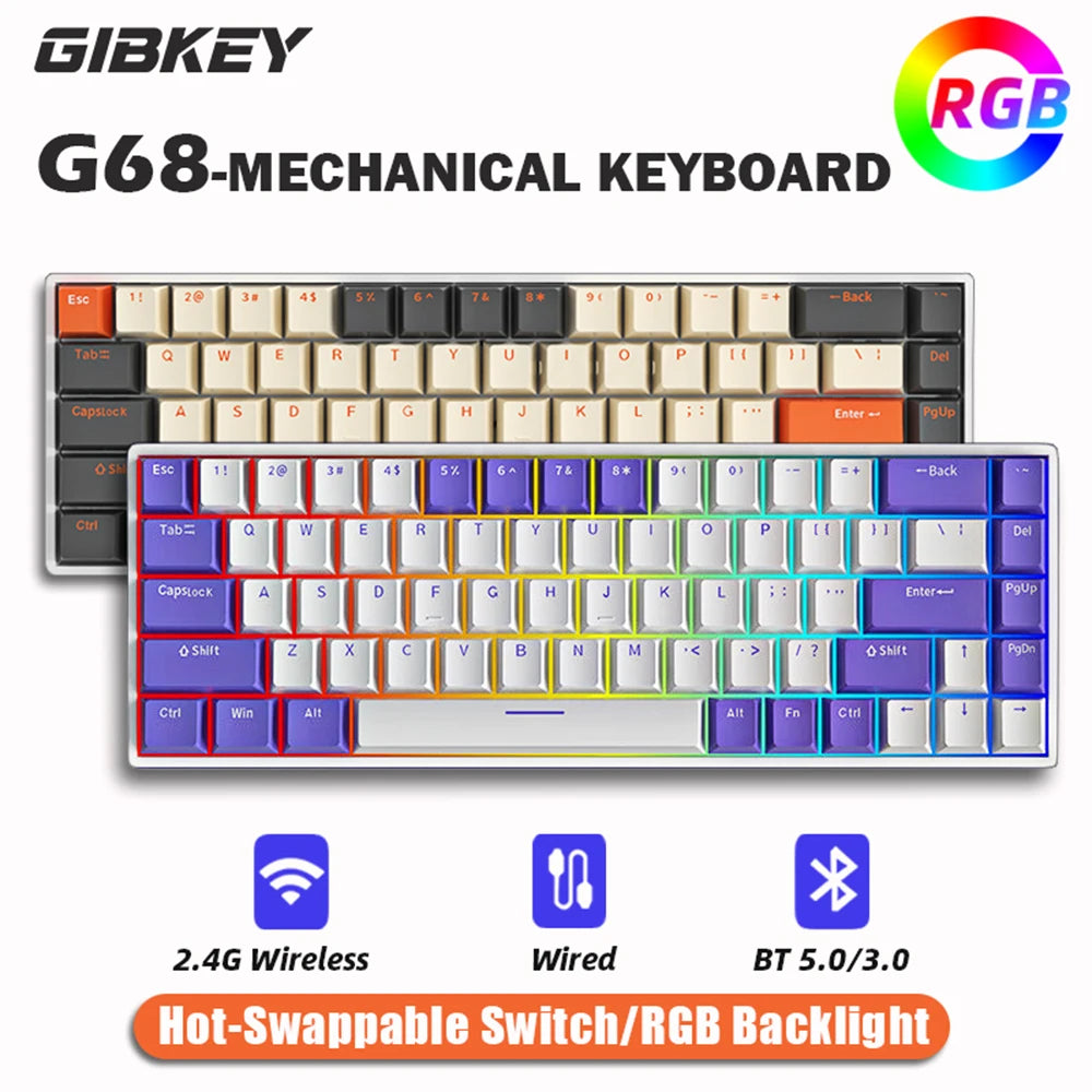 GIBKEY G68 – Clavier mécanique 65% sans fil avec rétroéclairage RVB
